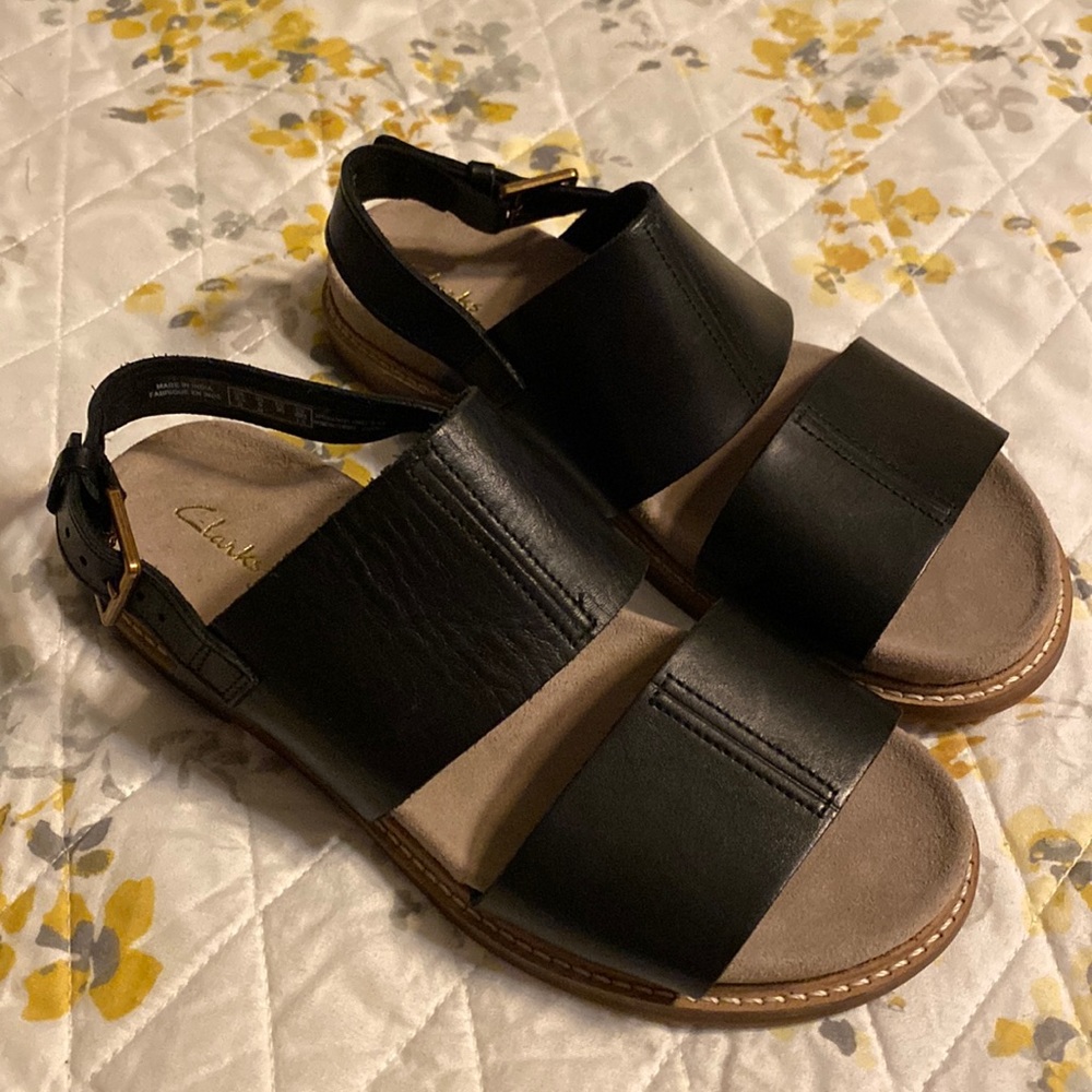 Clarks Black Leather Sandals
